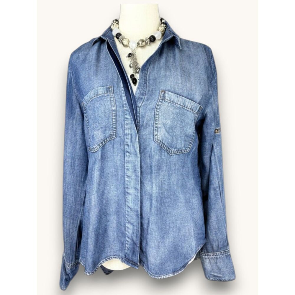 Cloth & Stone Tencel Lyocell Chambray Button Front Shirt Western Boho S